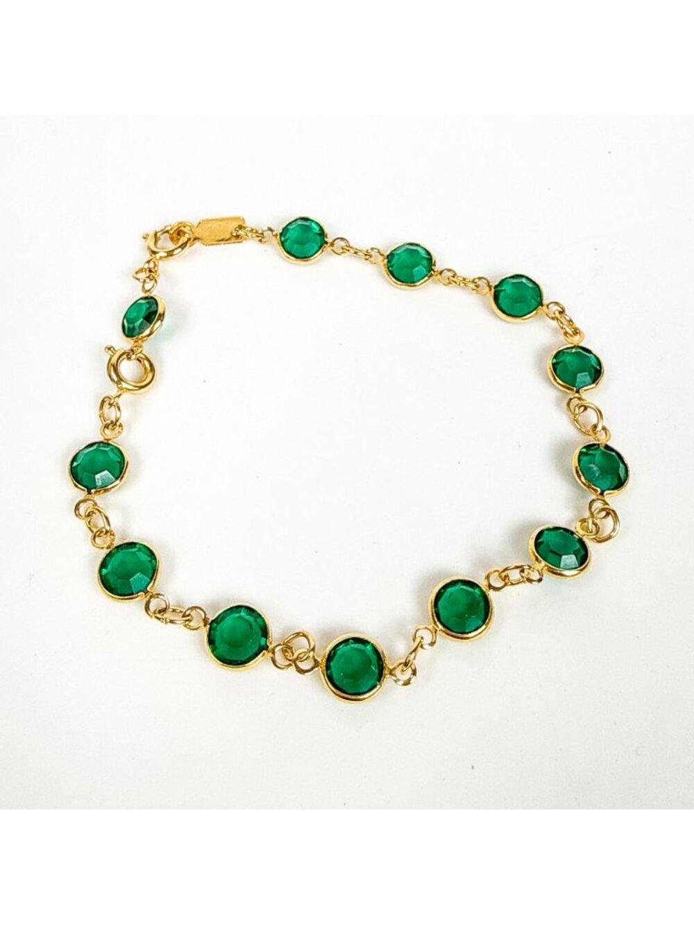 Swarovski Gold Tone Emerald Green Crystals Open Bezel Set Bracelet - Picture 2 of 3